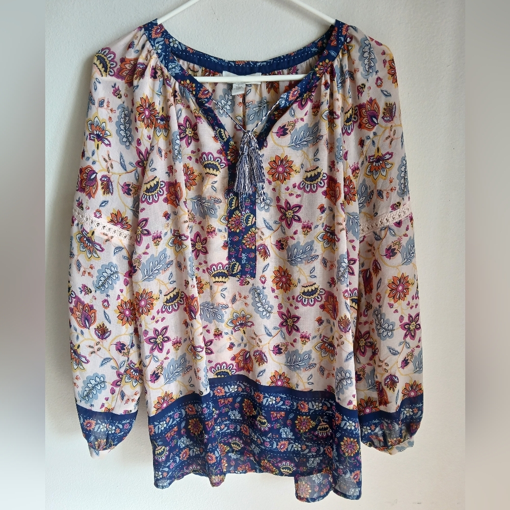 Vintage X America Boho Top Tassled Tie Size Large